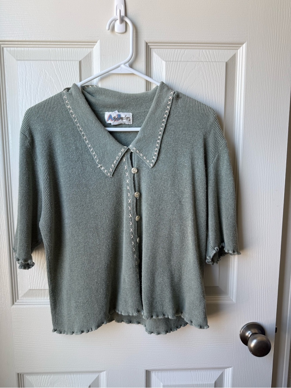 Ascend Sage Green Knit Buttoned Polo with Contrast Stitching